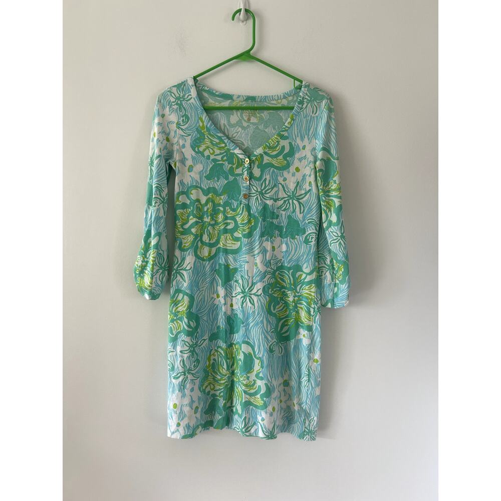 Lilly Pulitzer Palmetto  Lagoon Green Wave Rider Shirt Dress Size XS